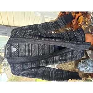 Liz Claiborne Women's Medium Black and Gray Patterned Knit Cardigan Sweater